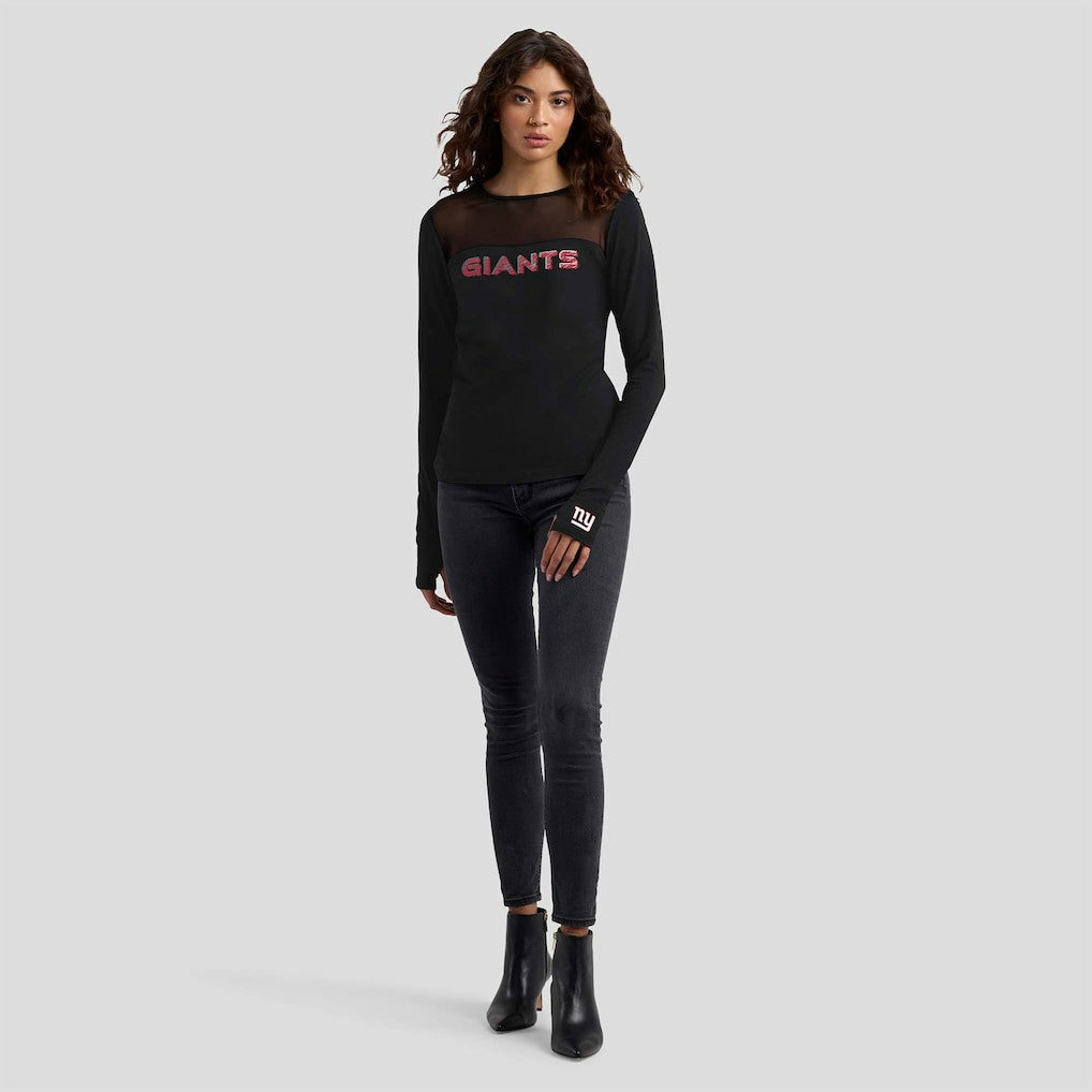 WEAR by Erin Andrews x Gracie Hunt Women's Mesh Panel Long Sleeve T-Shirt - New York Giants T-shirts