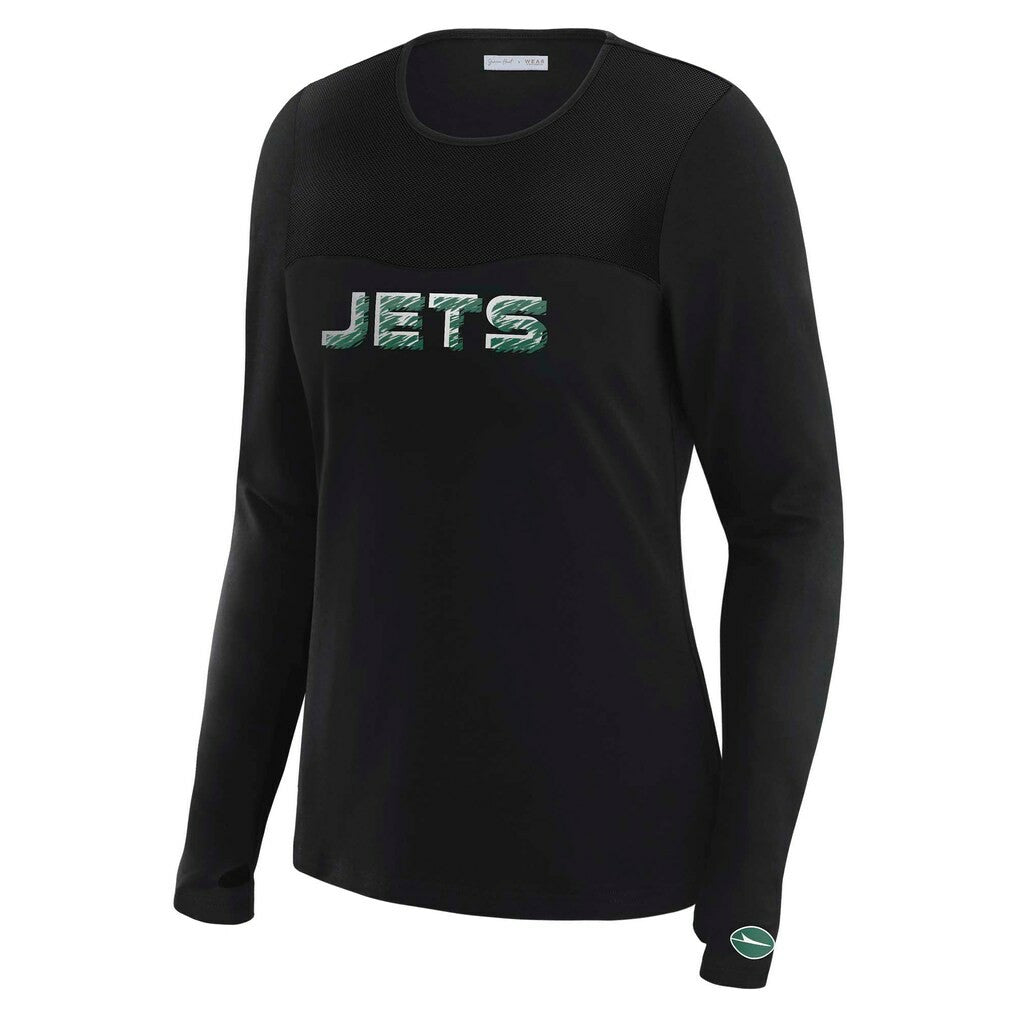 WEAR by Erin Andrews x Gracie Hunt Women's Mesh Panel Long Sleeve T-Shirt - New York Jets T-shirts