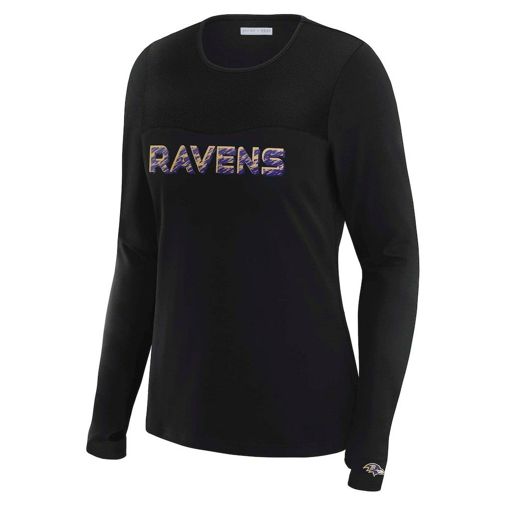 WEAR by Erin Andrews x Gracie Hunt Women's Mesh Panel Long Sleeve T-Shirt - Baltimore Ravens T-shirts