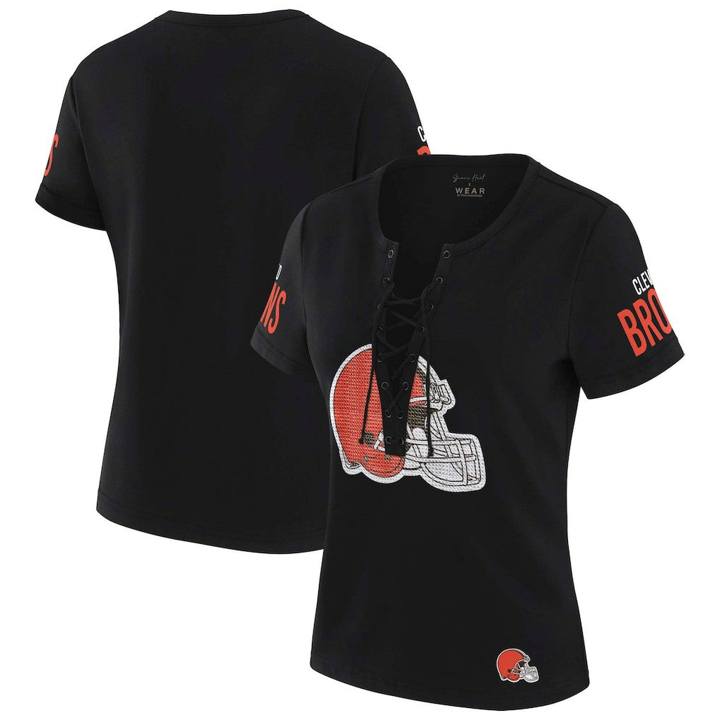 WEAR by Erin Andrews x Gracie Hunt Women's Draft Me Lace-Up T-Shirt - Cleveland Browns T-shirts
