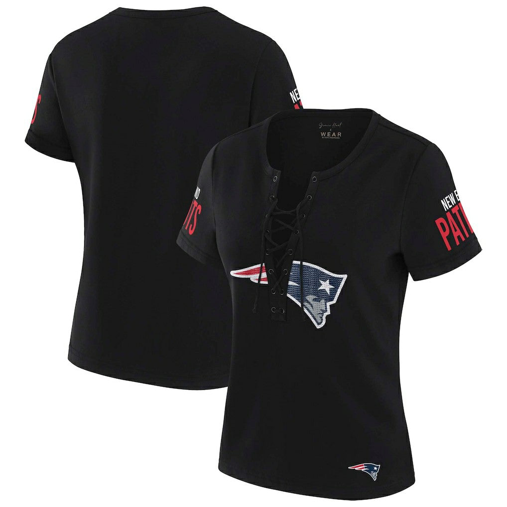 WEAR by Erin Andrews x Gracie Hunt Women's Draft Me Lace-Up T-Shirt - New England Patriots T-shirts