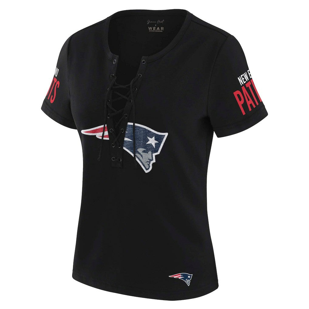 WEAR by Erin Andrews x Gracie Hunt Women's Draft Me Lace-Up T-Shirt - New England Patriots T-shirts