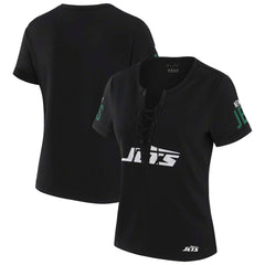 WEAR by Erin Andrews x Gracie Hunt Women's Draft Me Lace-Up T-Shirt - New York Jets T-shirts