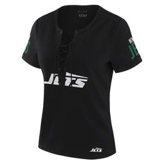 WEAR by Erin Andrews x Gracie Hunt Women's Draft Me Lace-Up T-Shirt - New York Jets T-shirts