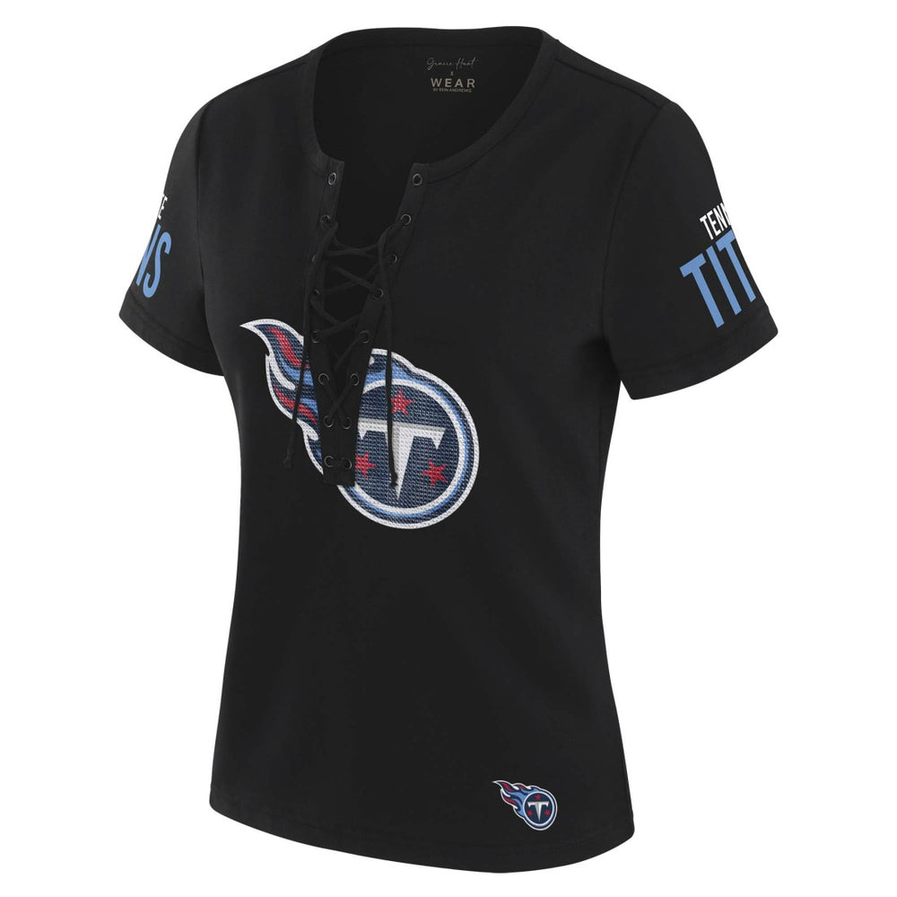 WEAR by Erin Andrews x Gracie Hunt Women's Draft Me Lace-Up T-Shirt - Tennessee Titans T-shirts