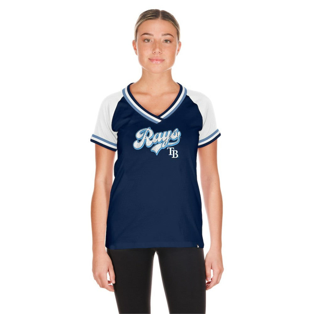 Navy Tampa Bay Rays New Era Women's Gameday Raglan V-Neck T-Shirt