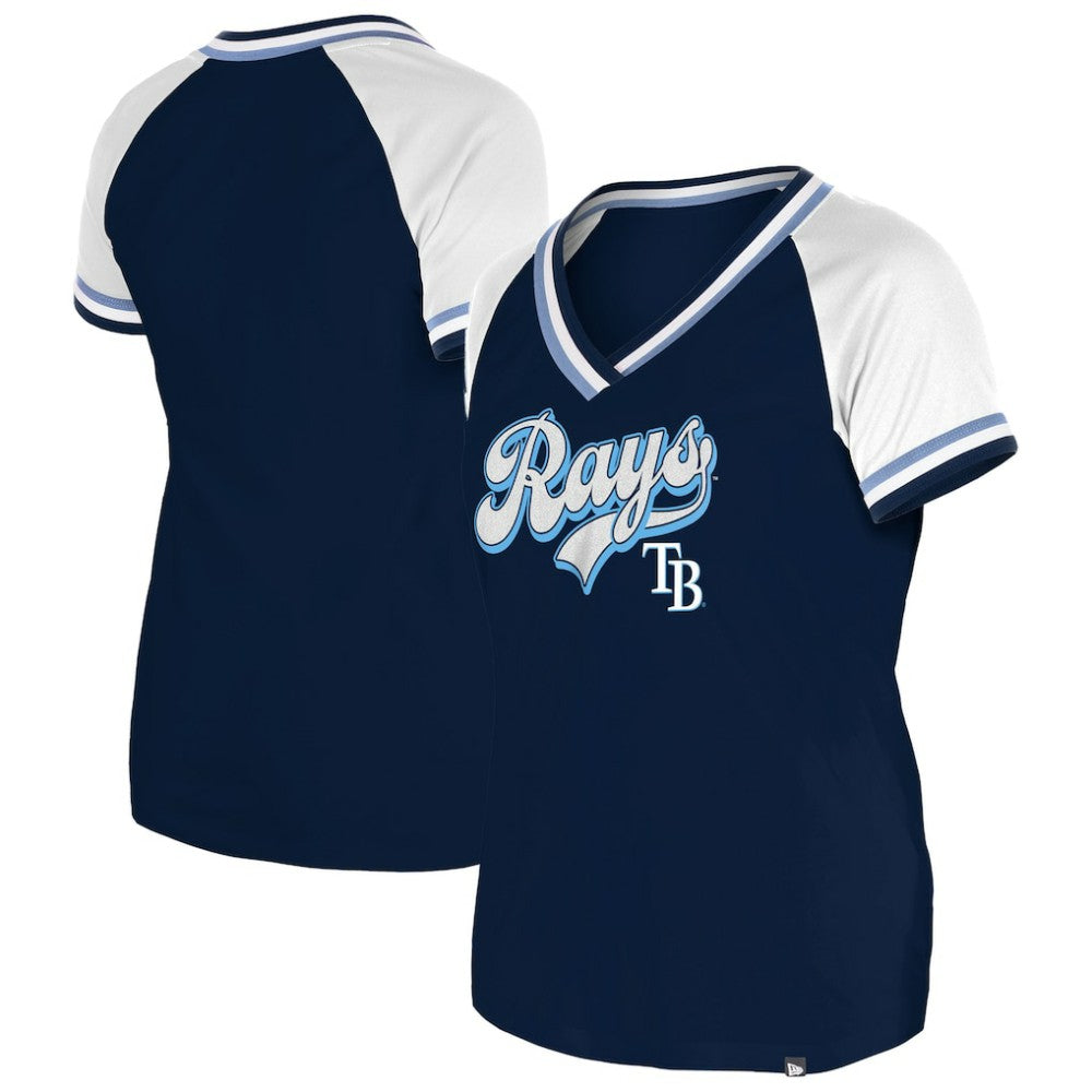 Navy Tampa Bay Rays New Era Women's Gameday Raglan V-Neck T-Shirt