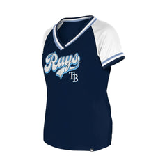 Navy Tampa Bay Rays New Era Women's Gameday Raglan V-Neck T-Shirt