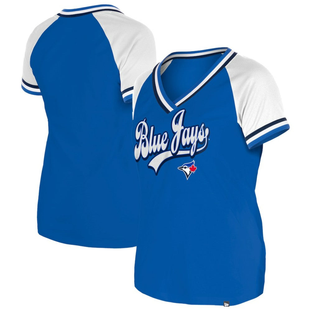 Royal Toronto Blue Jays New Era Women's Gameday Raglan V-Neck T-Shirt