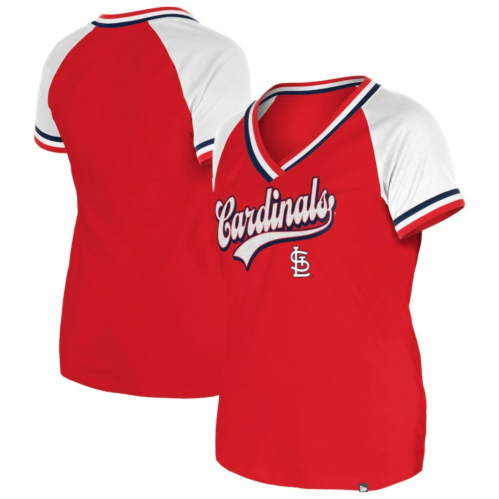 Red St. Louis Cardinals New Era Women's Gameday Raglan V-Neck T-Shirt