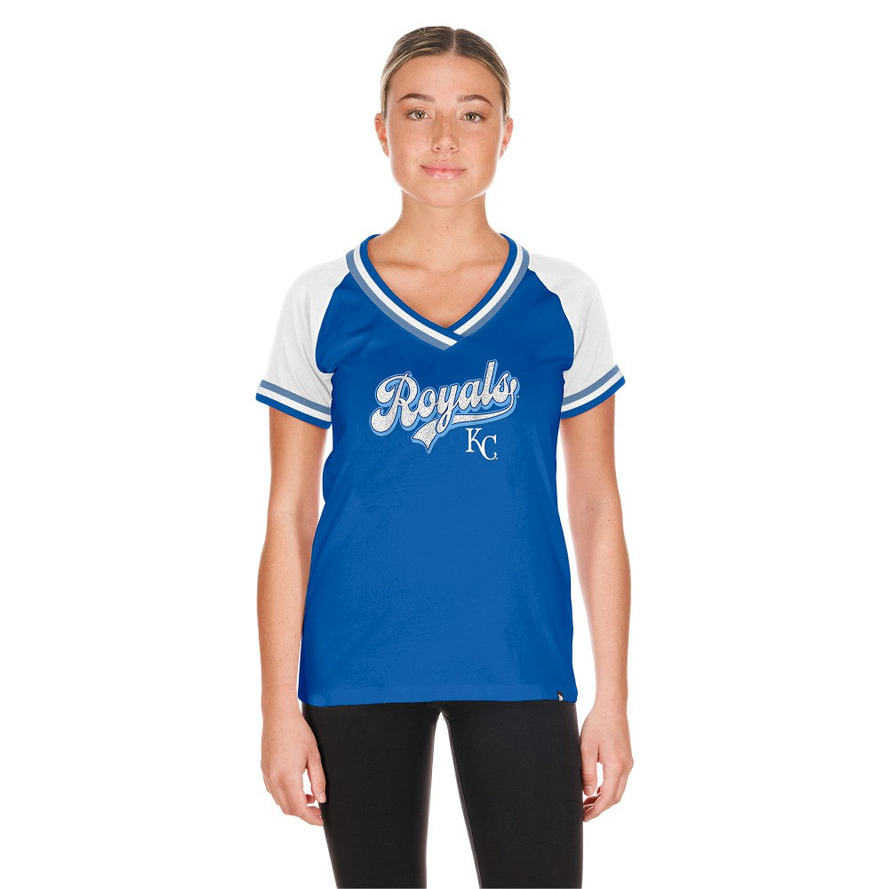 Royal Kansas City Royals New Era Women's Gameday Raglan V-Neck T-Shirt