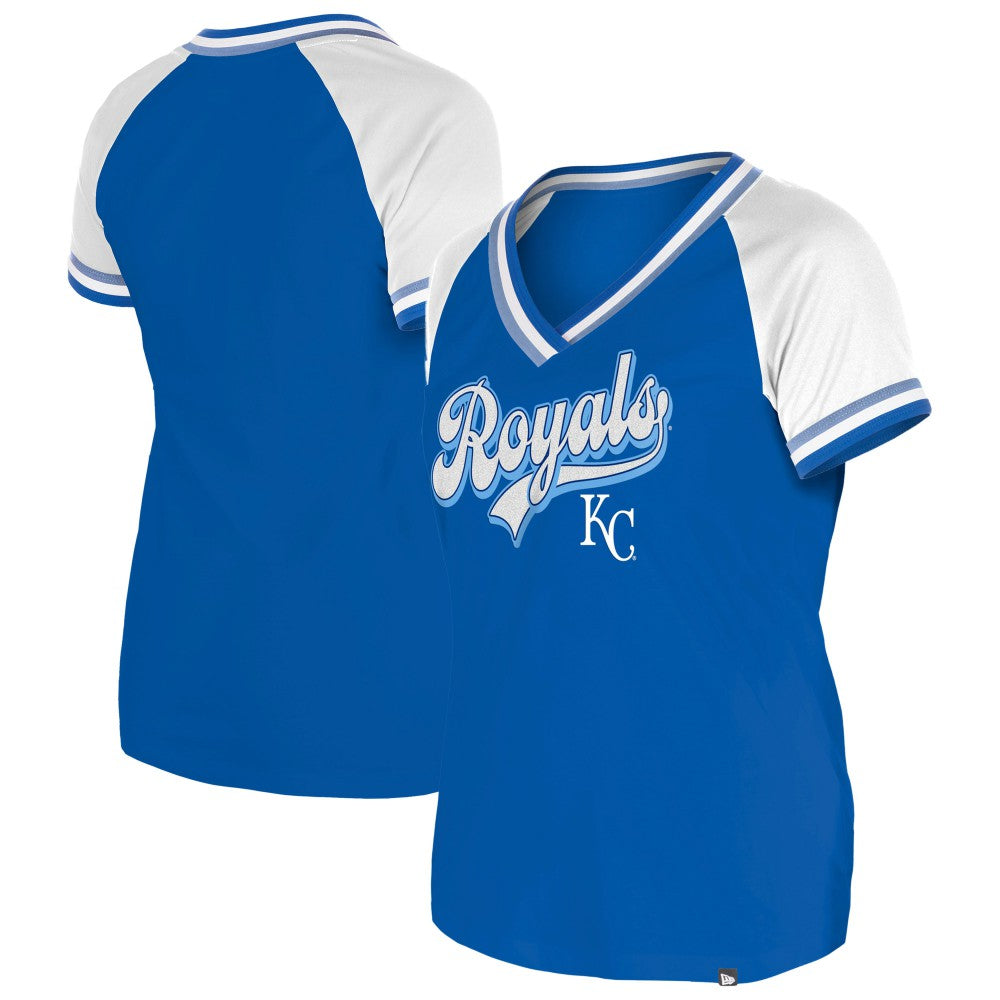 Royal Kansas City Royals New Era Women's Gameday Raglan V-Neck T-Shirt