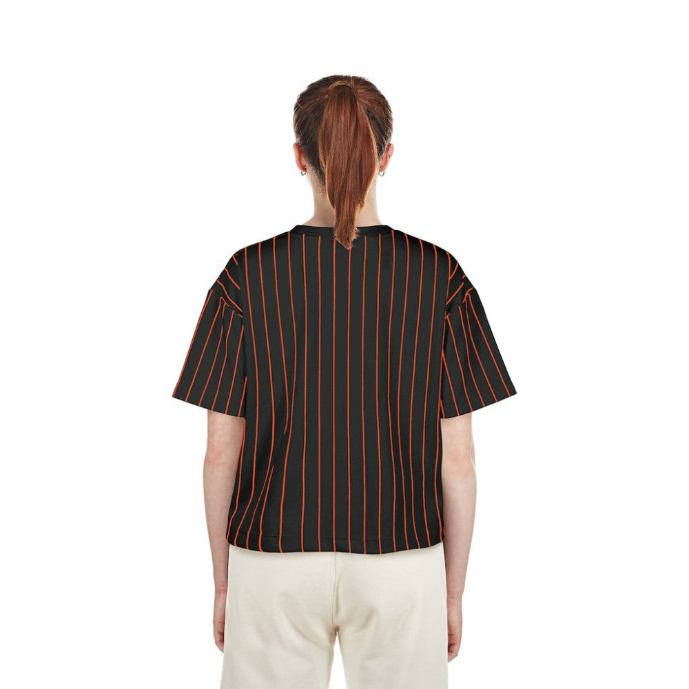 Black Baltimore Orioles New Era Women's Cooperstown Collection Multiplier Pinstripe Cropped T-Shirt