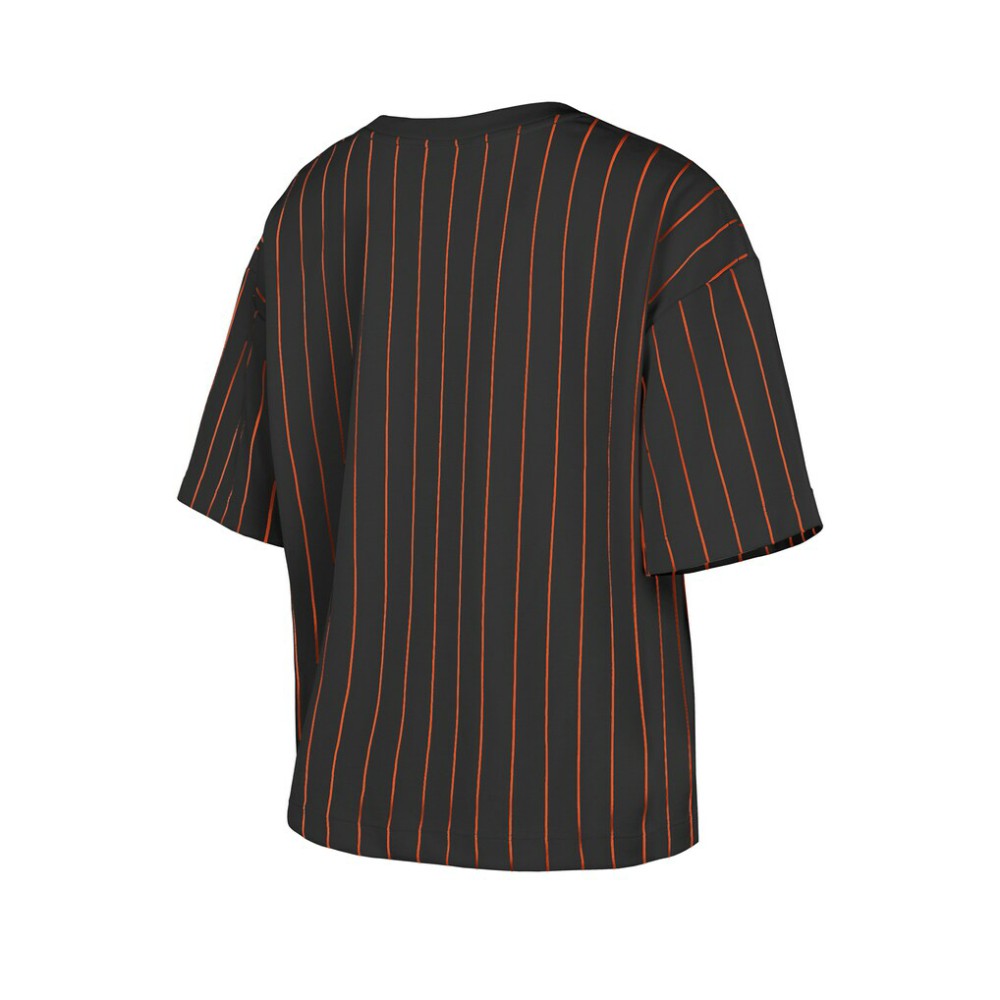Black Baltimore Orioles New Era Women's Cooperstown Collection Multiplier Pinstripe Cropped T-Shirt