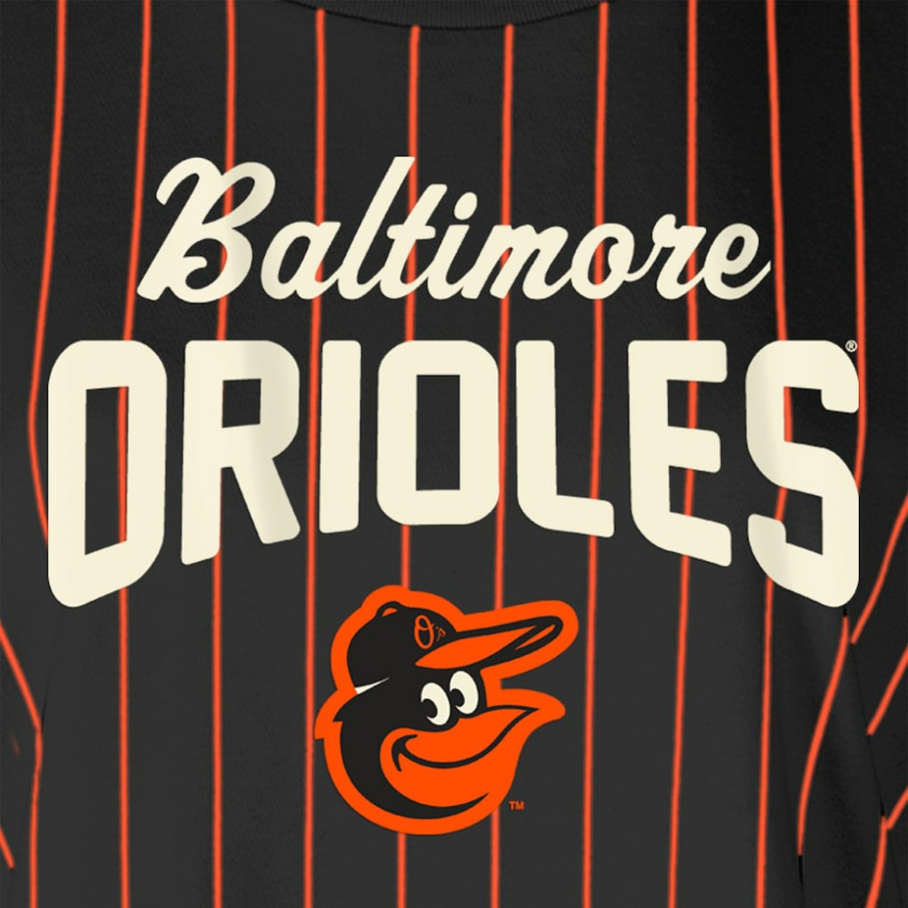 Black Baltimore Orioles New Era Women's Cooperstown Collection Multiplier Pinstripe Cropped T-Shirt