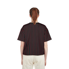 Black Cincinnati Reds New Era Women's Cooperstown Collection Multiplier Pinstripe Cropped T-Shirt