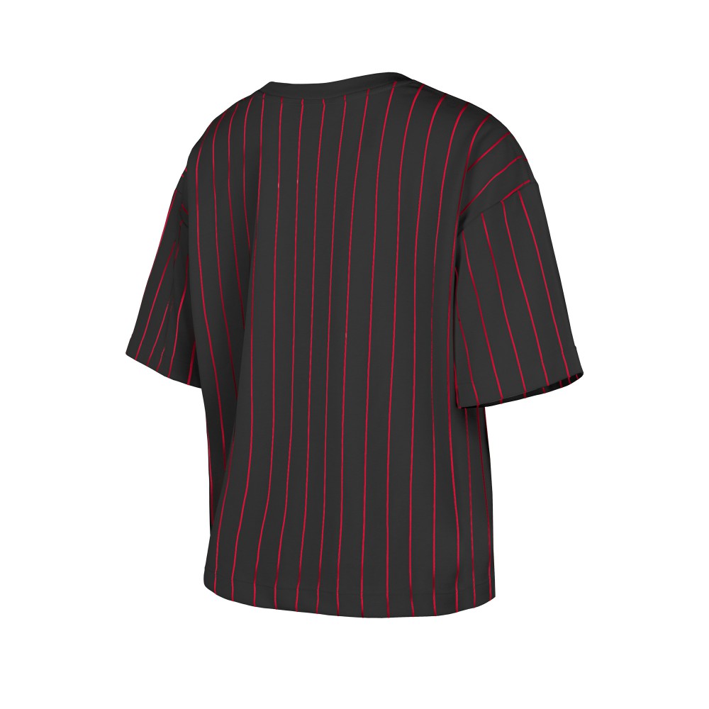 Black Cincinnati Reds New Era Women's Cooperstown Collection Multiplier Pinstripe Cropped T-Shirt