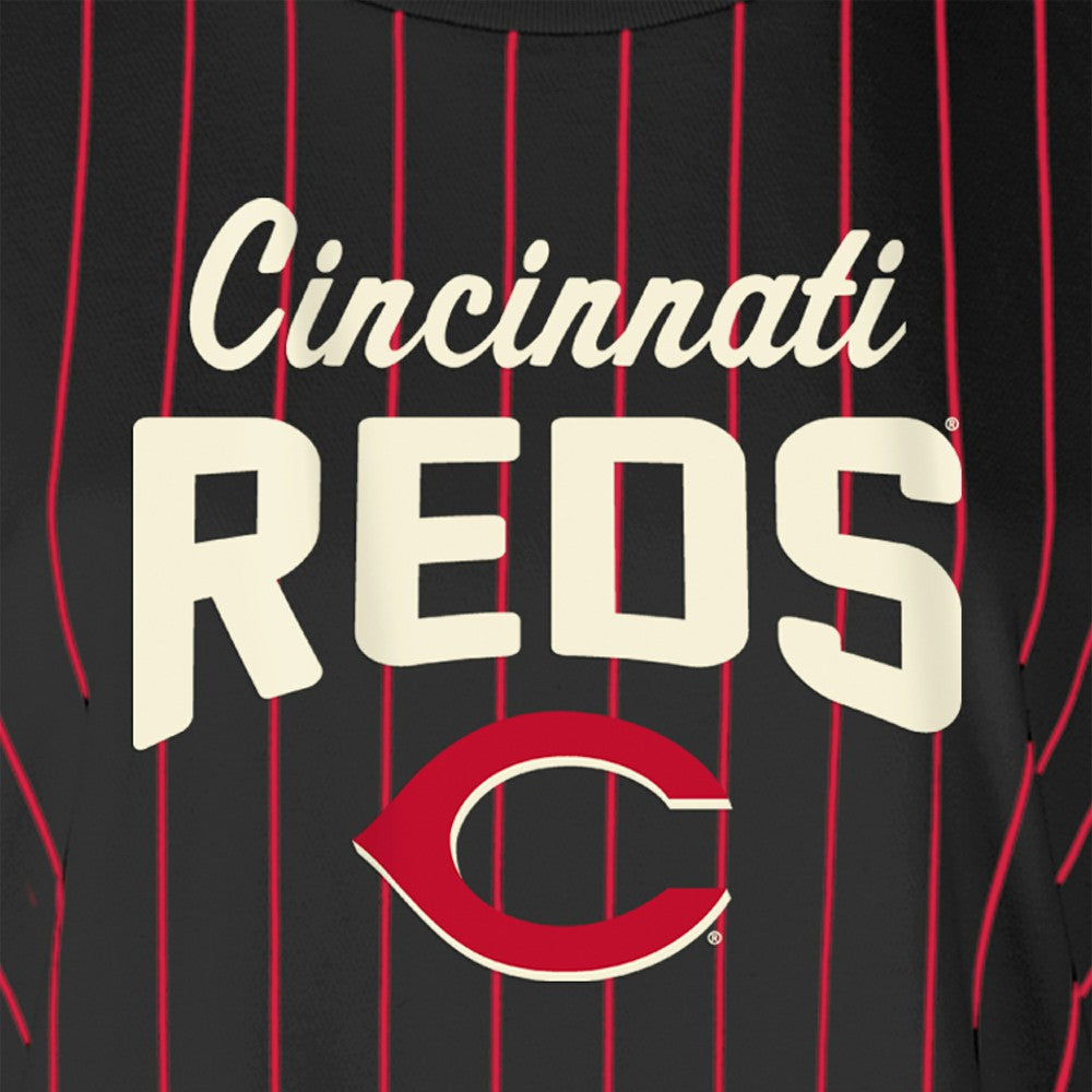 Black Cincinnati Reds New Era Women's Cooperstown Collection Multiplier Pinstripe Cropped T-Shirt