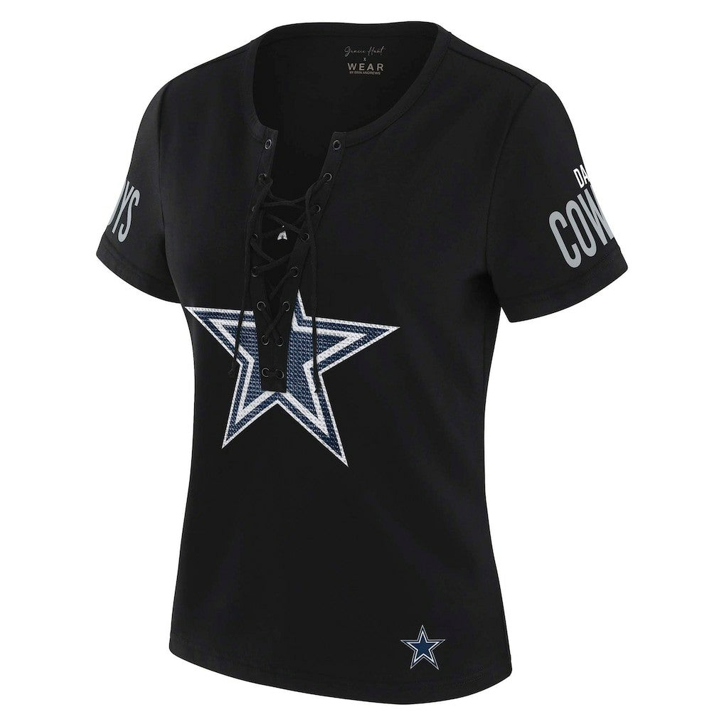 WEAR by Erin Andrews x Gracie Hunt Women's Draft Me Lace-Up T-Shirt - Dallas Cowboys T-shirts