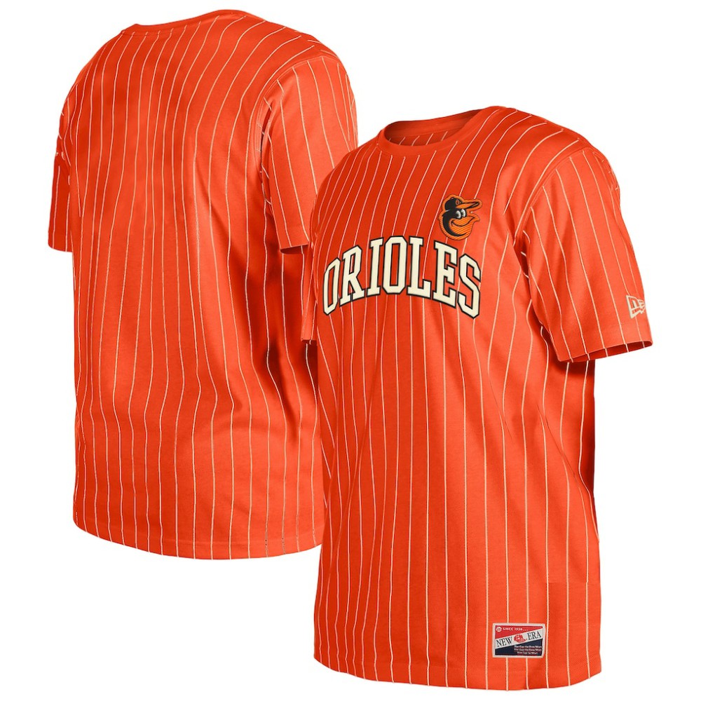 Orange Baltimore Orioles New Era Throwback Pinstripe T-Shirt