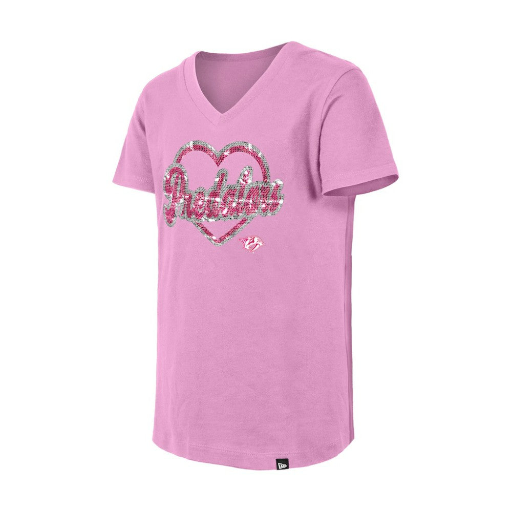 NHL Nashville Predators New Era Girl's Youth Flip Sequin V-Neck T-Shirt