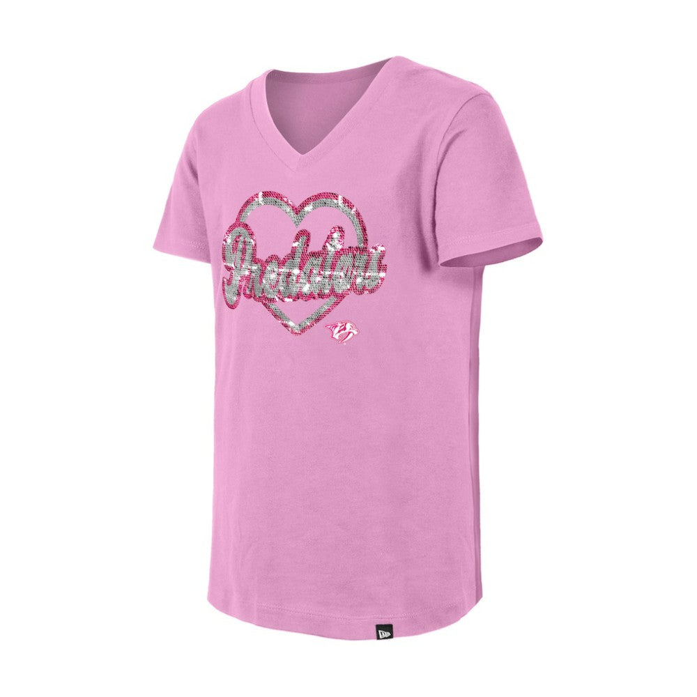 NHL Nashville Predators New Era Girl's Youth Flip Sequin V-Neck T-Shirt