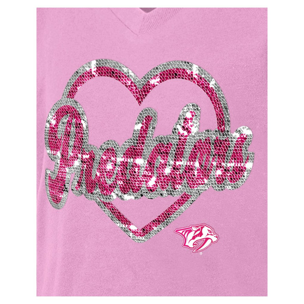 NHL Nashville Predators New Era Girl's Youth Flip Sequin V-Neck T-Shirt