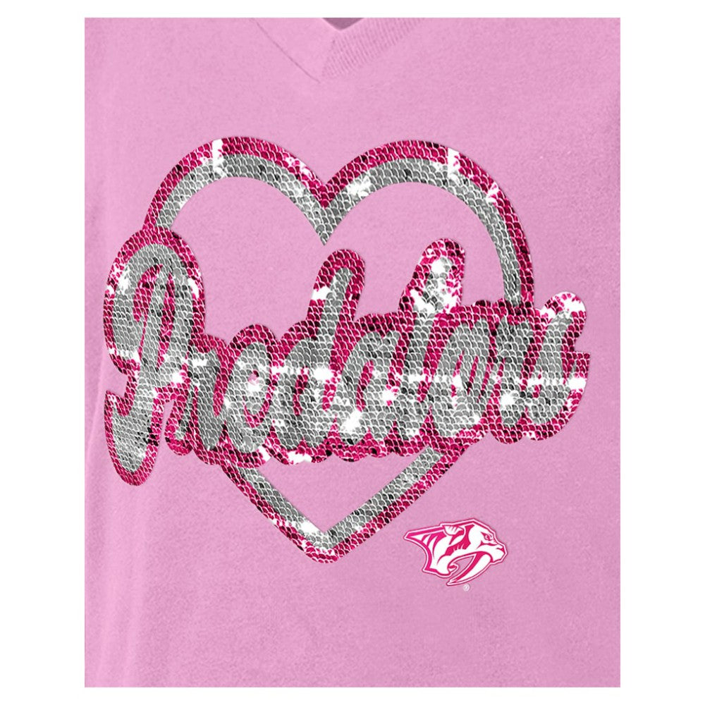 NHL Nashville Predators New Era Girl's Youth Flip Sequin V-Neck T-Shirt