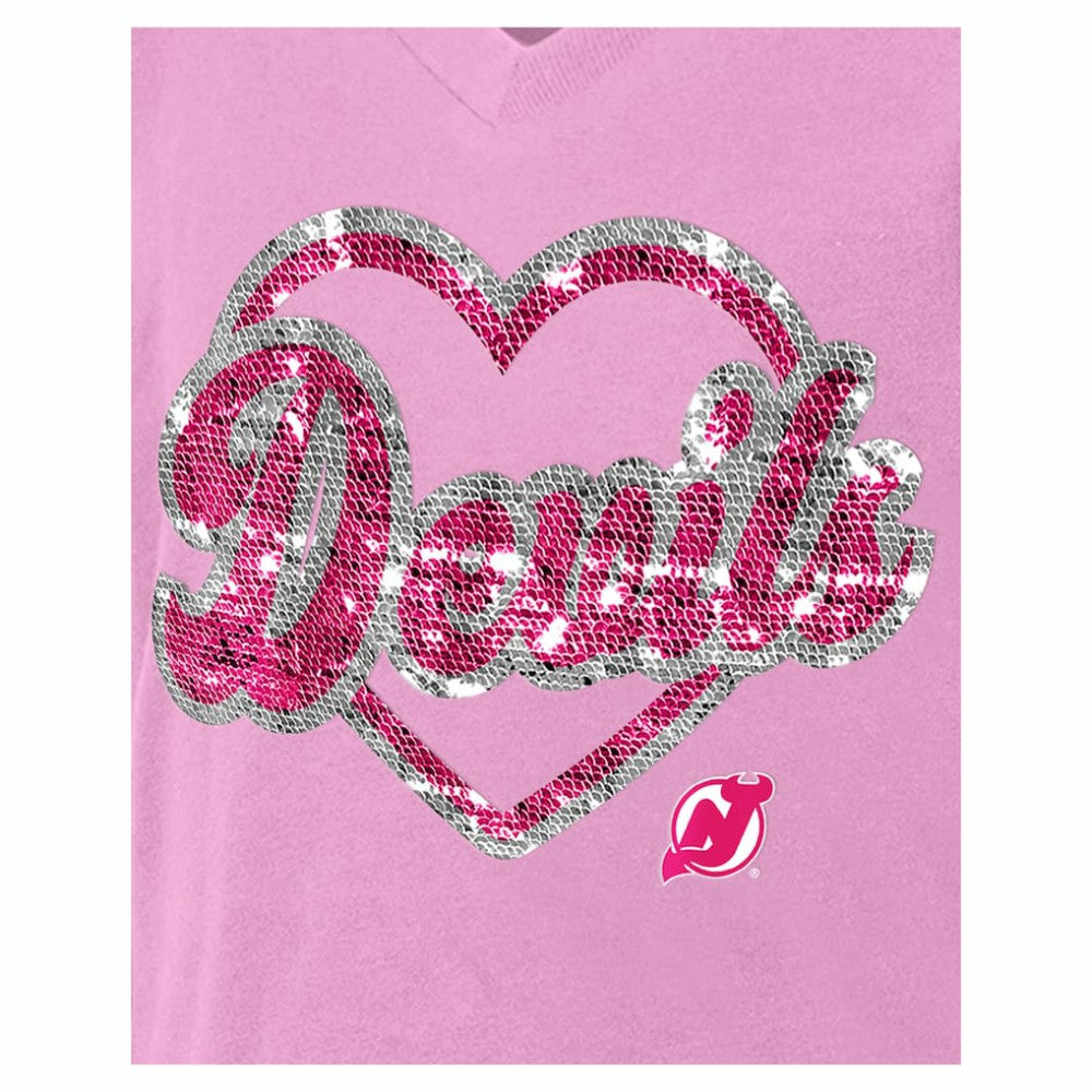 NHL New Jersey Devils New Era Girl's Youth Flip Sequin V-Neck T-Shirt
