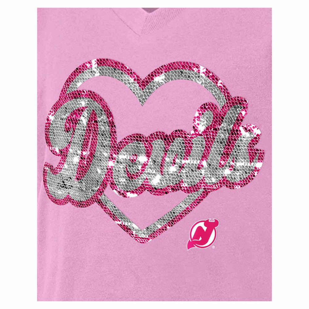 NHL New Jersey Devils New Era Girl's Youth Flip Sequin V-Neck T-Shirt