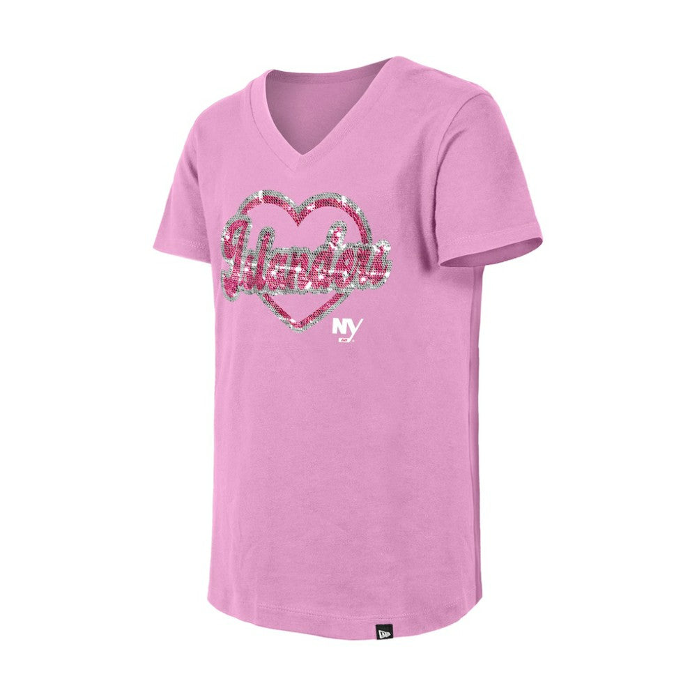 NHL New York Islanders New Era Girl's Youth Flip Sequin V-Neck T-Shirt