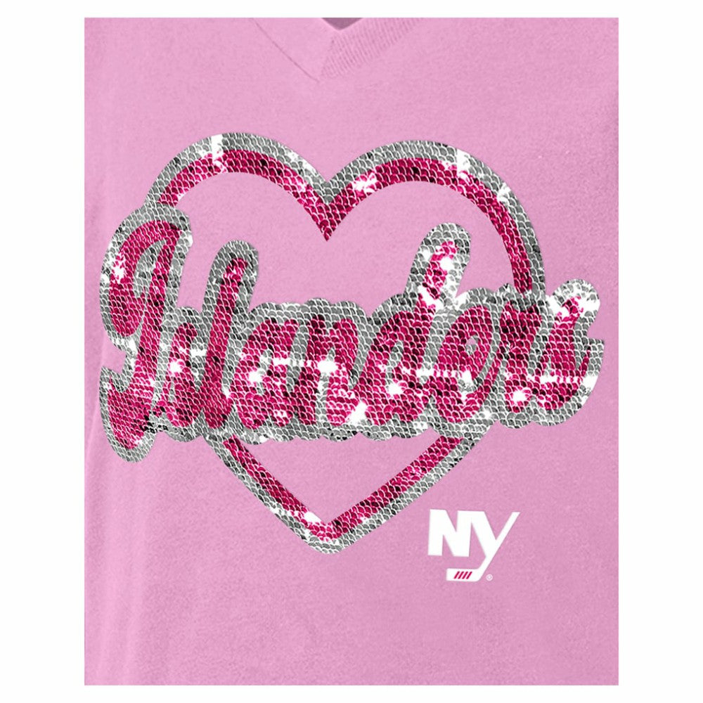 NHL New York Islanders New Era Girl's Youth Flip Sequin V-Neck T-Shirt