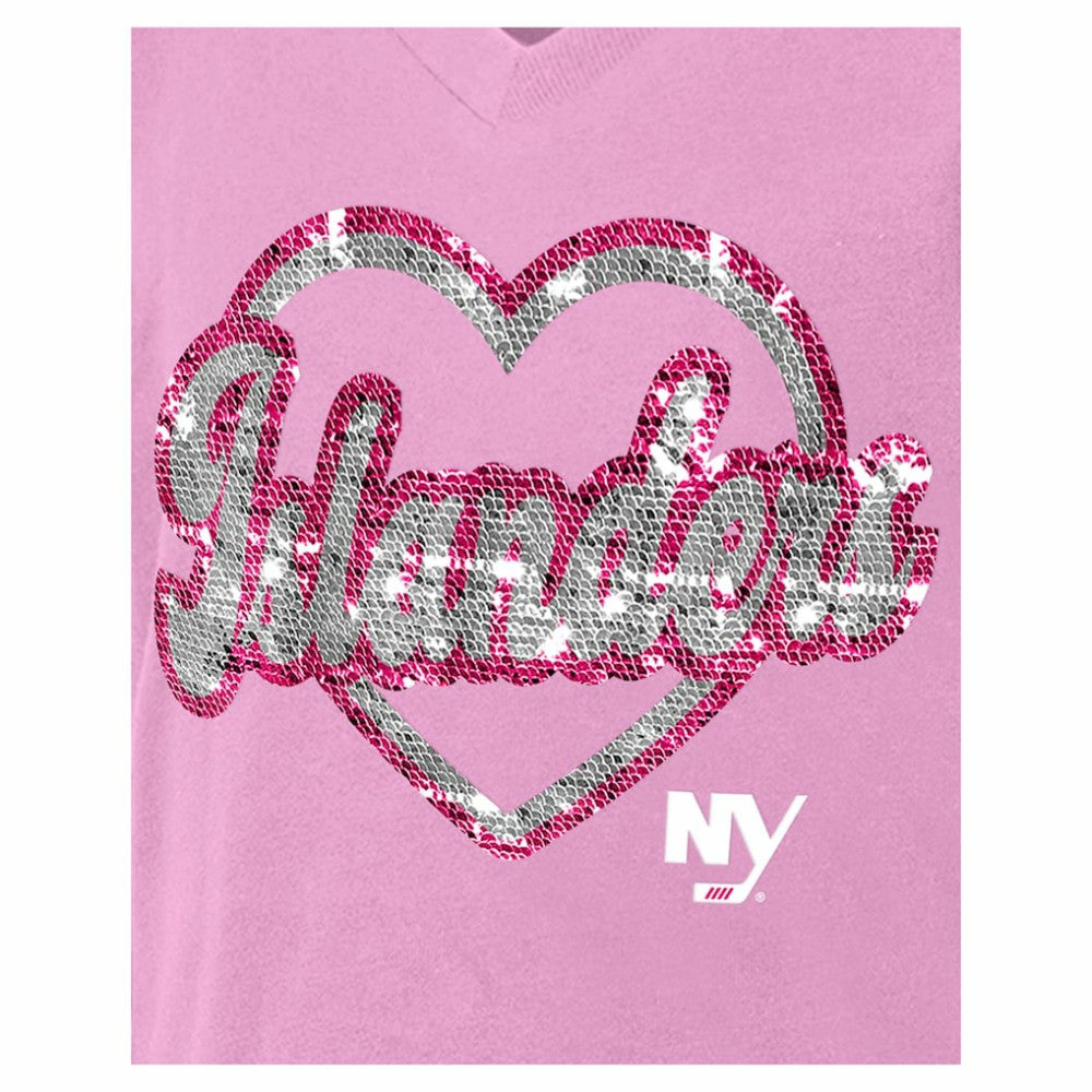 NHL New York Islanders New Era Girl's Youth Flip Sequin V-Neck T-Shirt