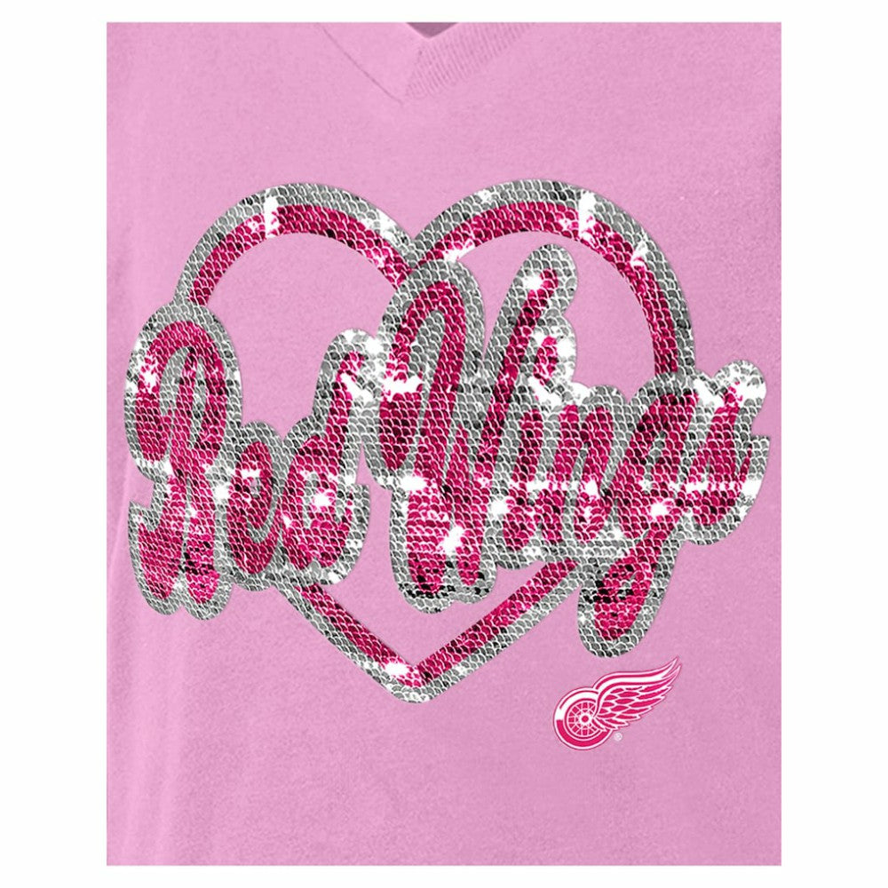 NHL Detroit Red Wings New Era Girl's Youth Flip Sequin V-Neck T-Shirt