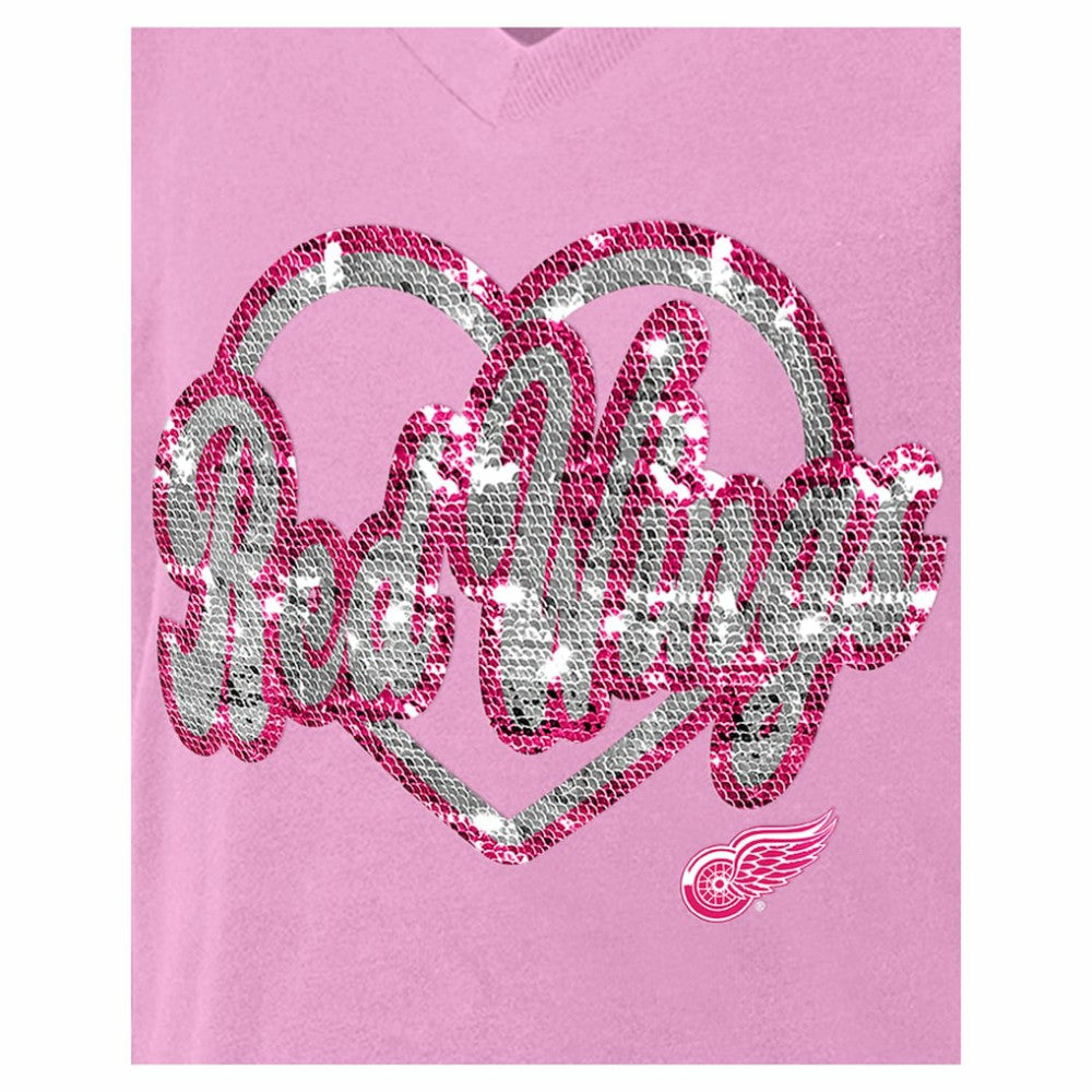 NHL Detroit Red Wings New Era Girl's Youth Flip Sequin V-Neck T-Shirt