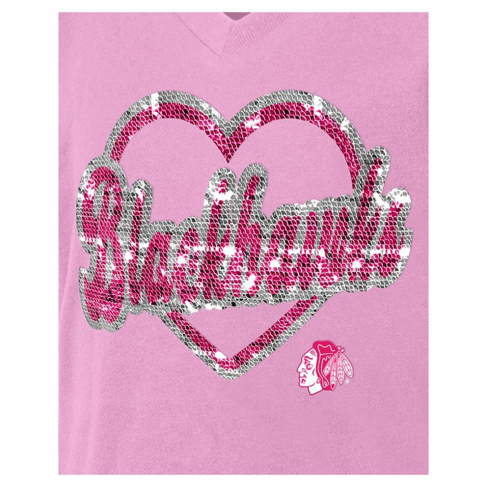 NHL Chicago Blackhawks New Era Girl's Youth Flip Sequin V-Neck T-Shirt