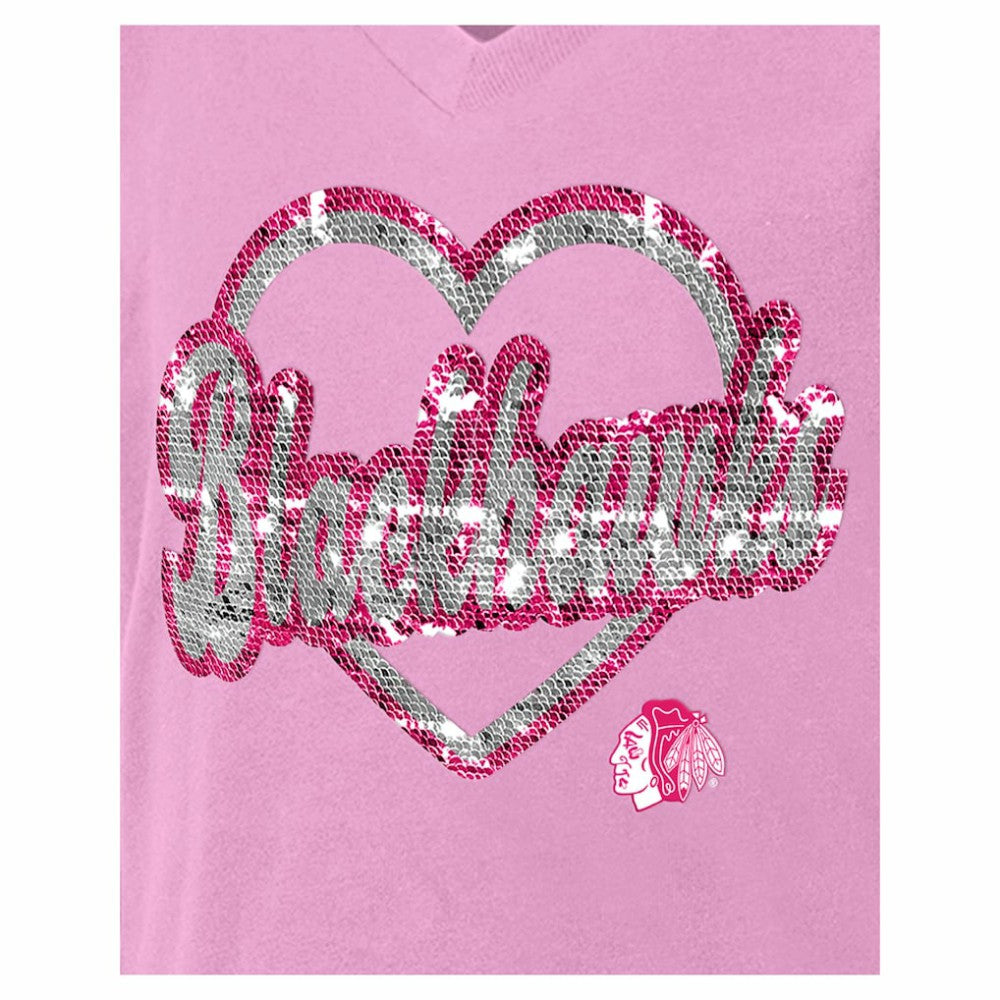 NHL Chicago Blackhawks New Era Girl's Youth Flip Sequin V-Neck T-Shirt