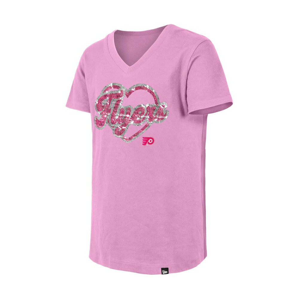 NHL Philadelphia Flyers New Era Girl's Youth Flip Sequin V-Neck T-Shirt
