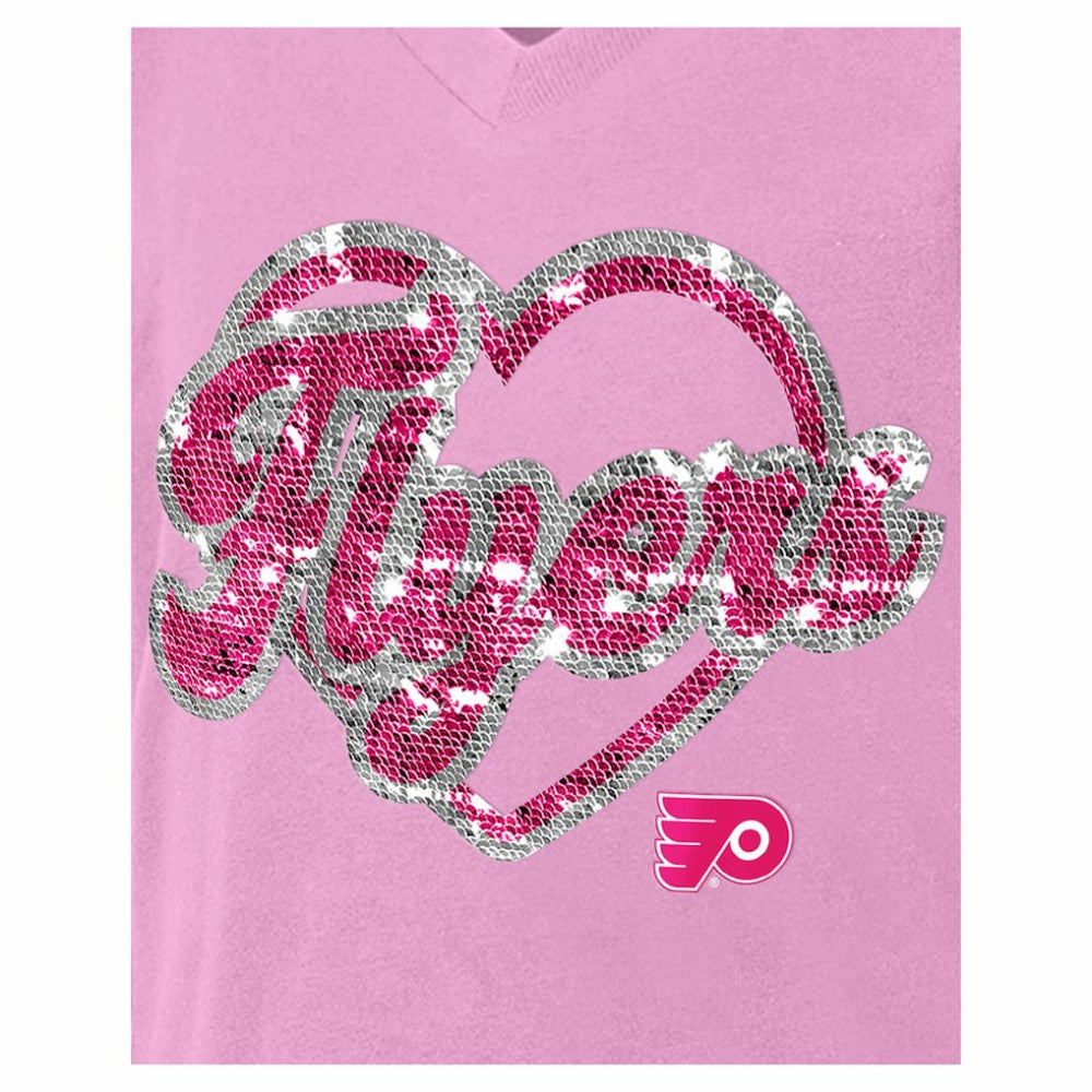NHL Philadelphia Flyers New Era Girl's Youth Flip Sequin V-Neck T-Shirt
