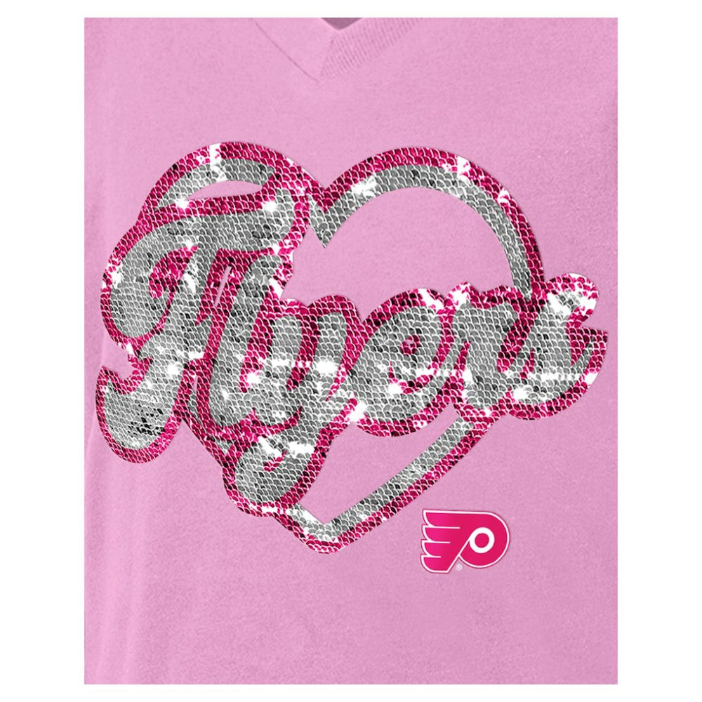 NHL Philadelphia Flyers New Era Girl's Youth Flip Sequin V-Neck T-Shirt