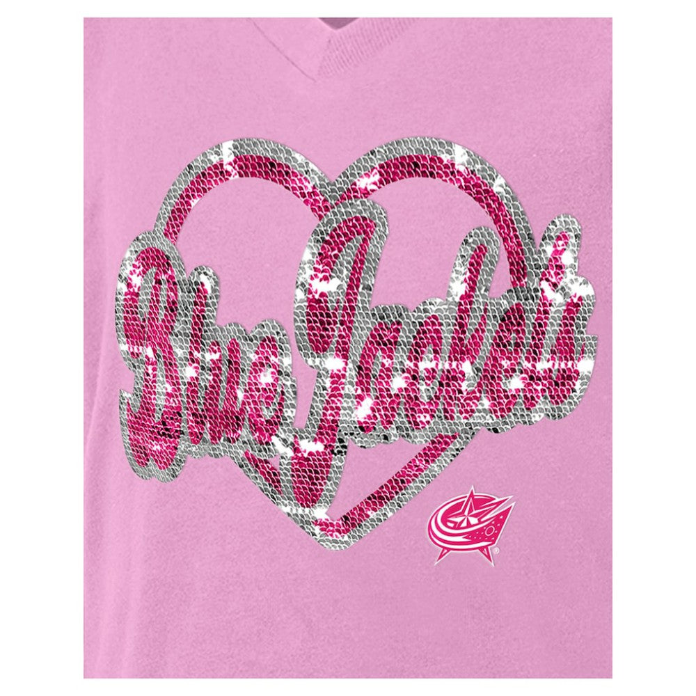 NHL Columbus Blue Jackets New Era Girl's Youth Flip Sequin V-Neck T-Shirt