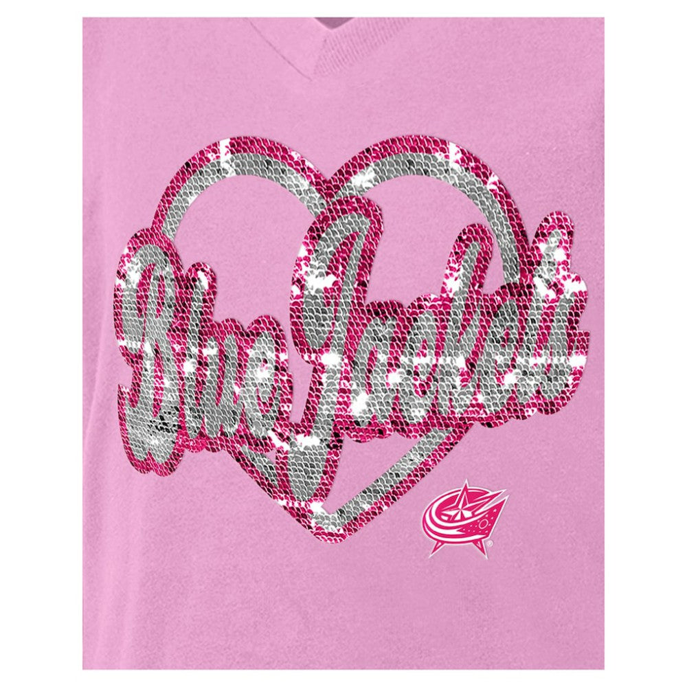 NHL Columbus Blue Jackets New Era Girl's Youth Flip Sequin V-Neck T-Shirt