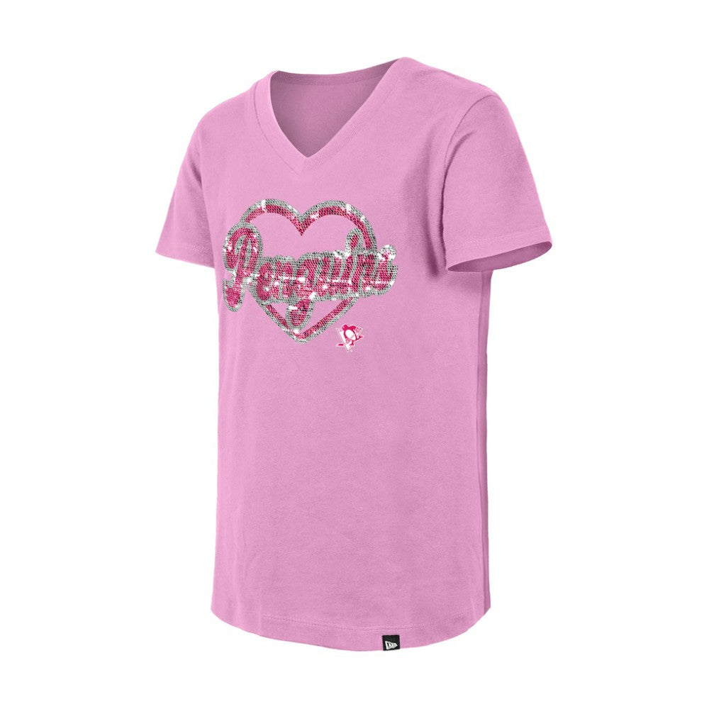 NHL Pittsburgh Penguins New Era Girl's Youth Flip Sequin V-Neck T-Shirt