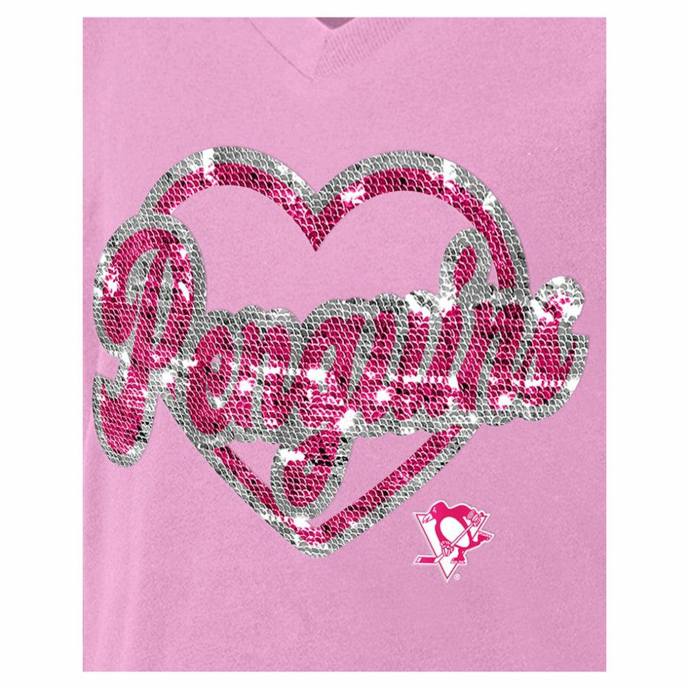 NHL Pittsburgh Penguins New Era Girl's Youth Flip Sequin V-Neck T-Shirt