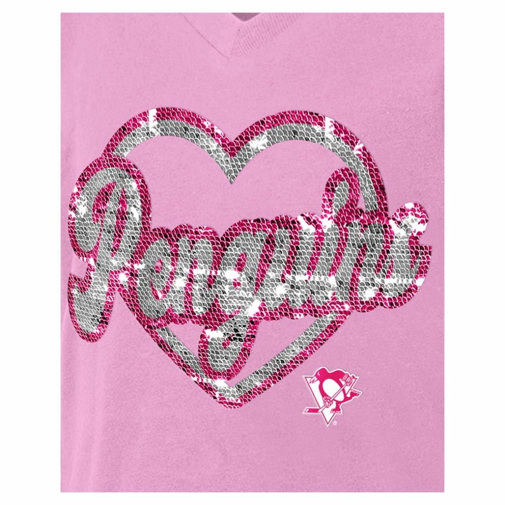NHL Pittsburgh Penguins New Era Girl's Youth Flip Sequin V-Neck T-Shirt