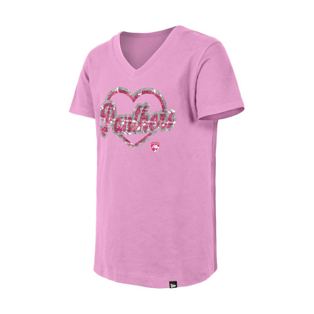 NHL Florida Panthers New Era Girl's Youth Flip Sequin V-Neck T-Shirt