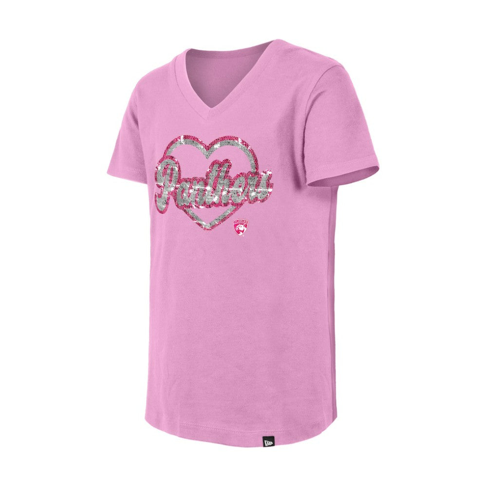 NHL Florida Panthers New Era Girl's Youth Flip Sequin V-Neck T-Shirt