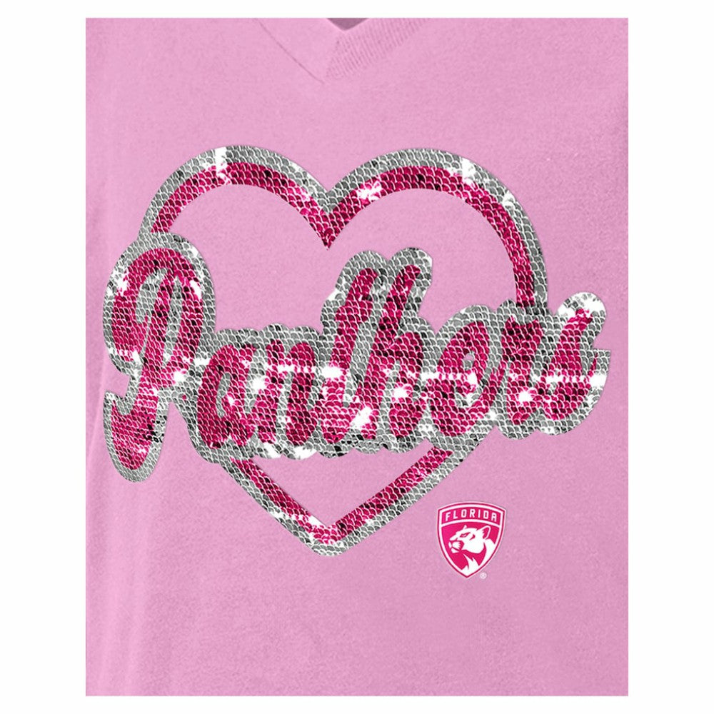 NHL Florida Panthers New Era Girl's Youth Flip Sequin V-Neck T-Shirt