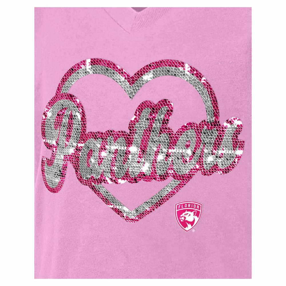 NHL Florida Panthers New Era Girl's Youth Flip Sequin V-Neck T-Shirt