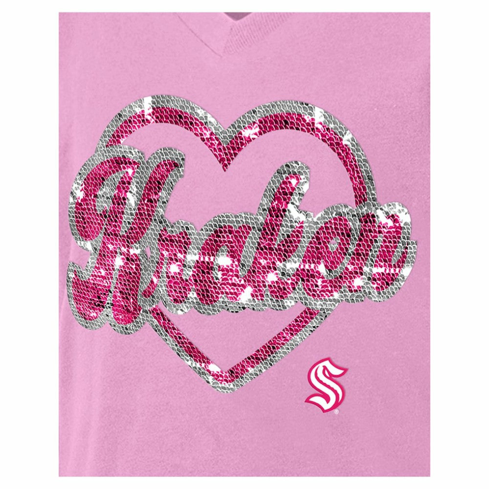 NHL Seattle Kraken New Era Girl's Youth Flip Sequin V-Neck T-Shirt